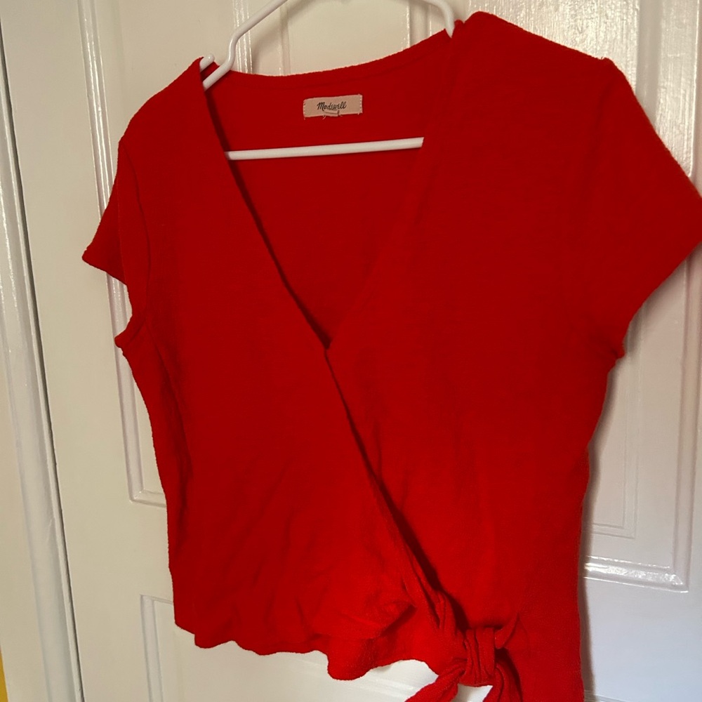 Madewell Vivid Red Wrap Blouse